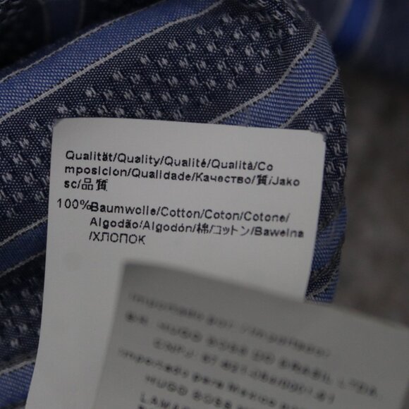 BOSS Hugo Boss Shirt Mens Large Blue/Gray Striped "Lex" Cotton L/S Button Up - Picture 9 of 13